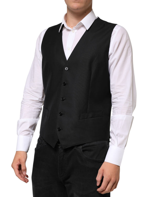 Dolce & Gabbana Black Wool Dress Formal Men Waistcoat Vest