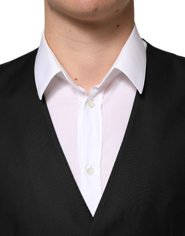 Dolce & Gabbana Black Wool Dress Formal Men Waistcoat Vest