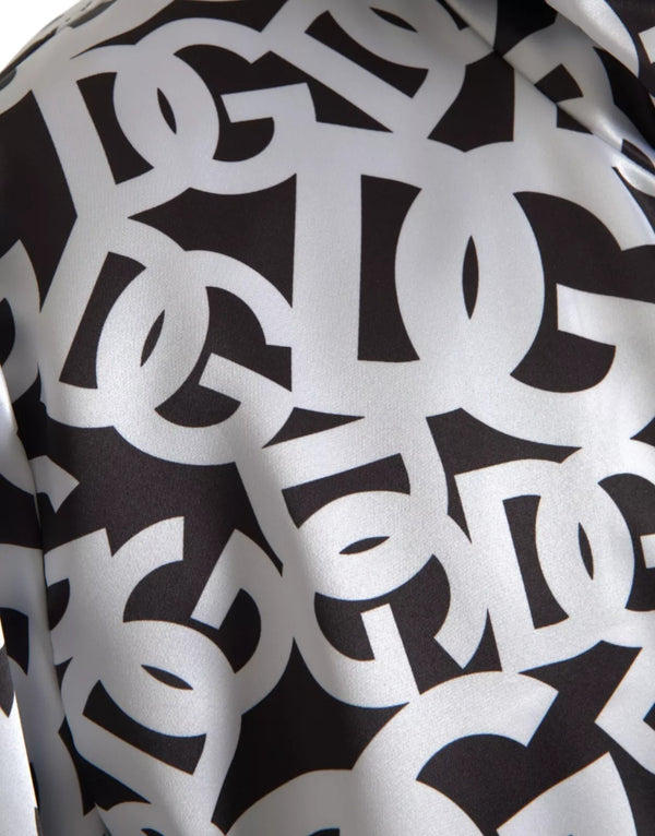 Dolce & Gabbana White Black Logo Hooded Full Zip Bomber Jacket