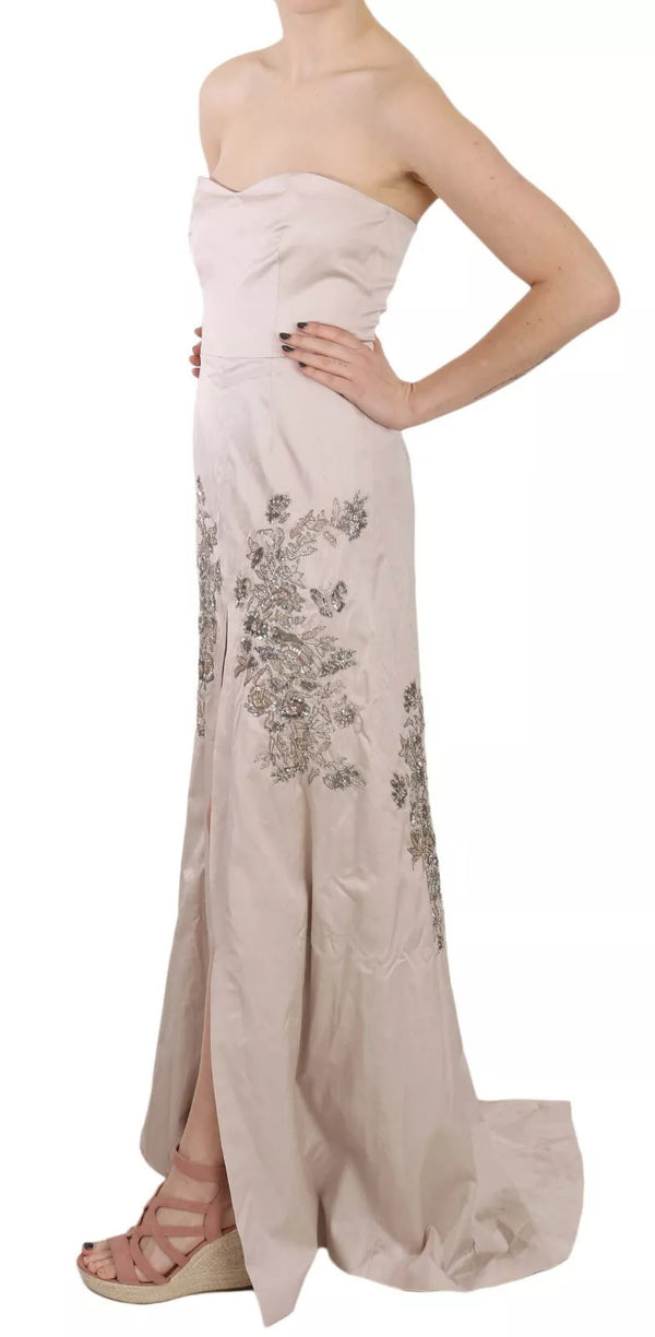 Dolce & Gabbana Beige Sequined Flower Flare Ball Gown Dress