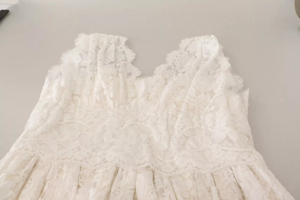 Dolce & Gabbana White Flower Lace Corsage Long Maxi Dress