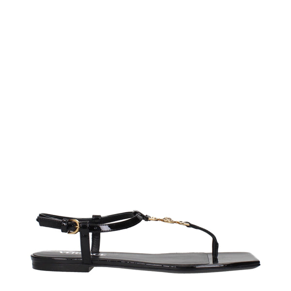 Versace Black Leather Flip-Flop Sandals
