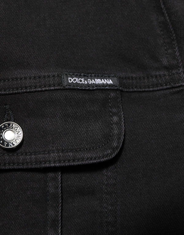 Dolce & Gabbana Black Cotton Denim Stretch Button Up Jacket