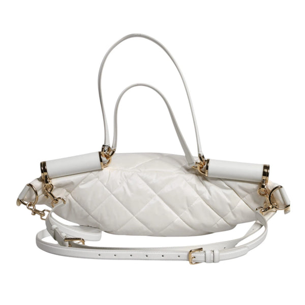 Dolce & Gabbana White Quilted Logo 90's Sicily Belt Waist Fanny Pack Bag
