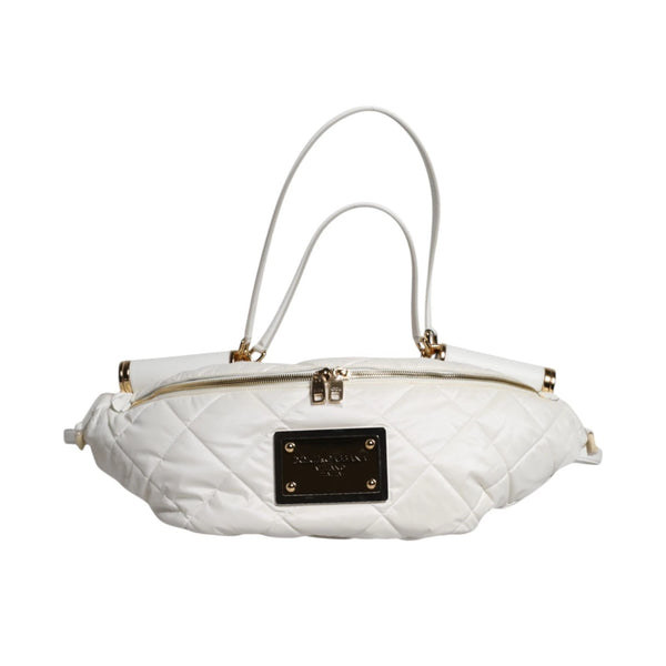 Dolce & Gabbana White Quilted Logo 90's Sicily Belt Waist Fanny Pack Bag