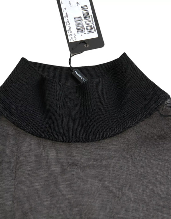 Dolce & Gabbana Black Mesh Turtleneck Sheer Blouse Top