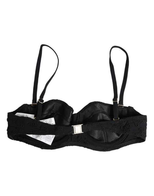 Dolce & Gabbana Black Polyester Embroidered Underwire Bra Underwear