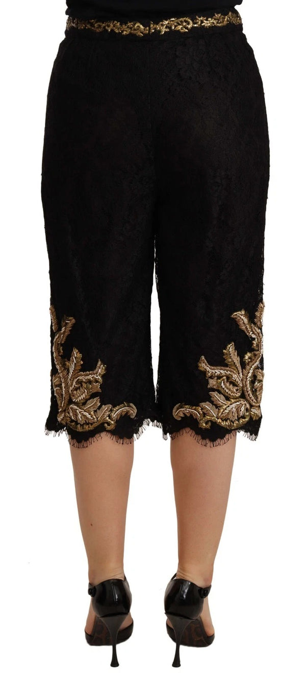 Dolce & Gabbana Black Lace Gold Baroque SPECIAL PIECE Shorts