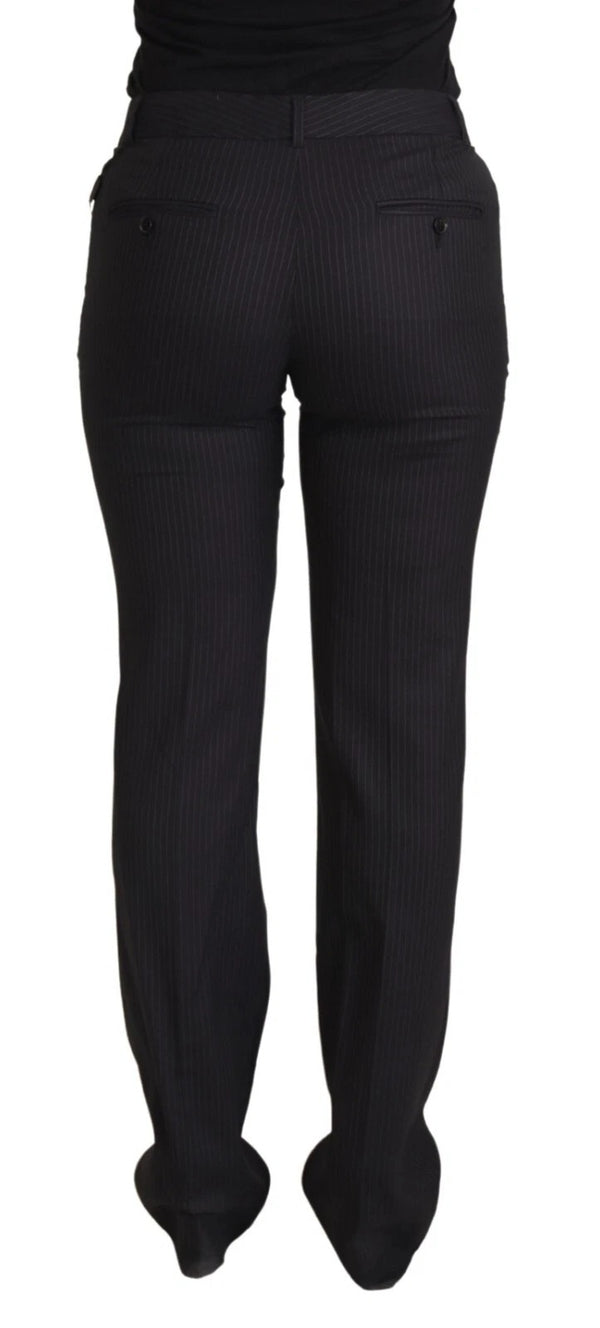 Dolce & Gabbana Black Stripes Mid Waist Trouser Pants