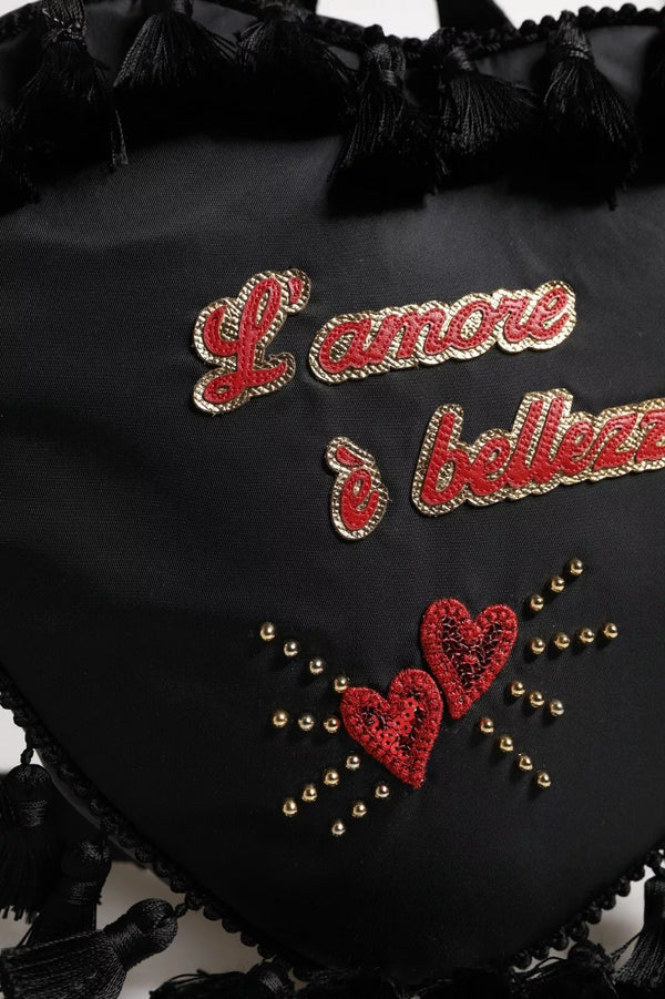 Dolce & Gabbana Black Heart L'Amore Patch Embellished Kids Backpack