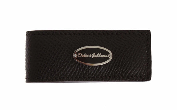 Dolce & Gabbana Brown Leather Magnet Mens Money Cash Clip