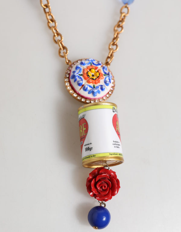 Dolce & Gabbana Gold Multicolor Amore Heart Can Beads Rose Pendant Necklace