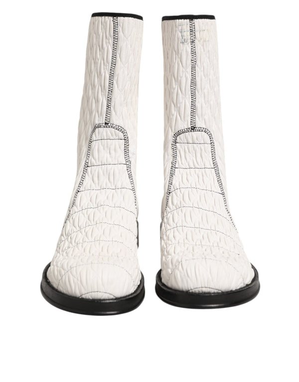 Dolce & Gabbana White Lambskin Leather Mid Calf Boots Shoes