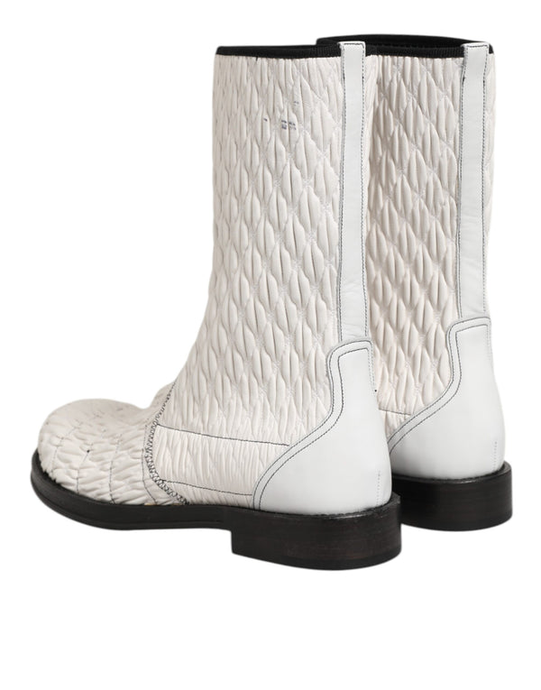 Dolce & Gabbana White Lambskin Leather Mid Calf Boots Shoes
