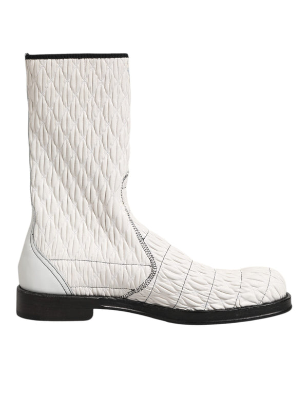 Dolce & Gabbana White Lambskin Leather Mid Calf Boots Shoes