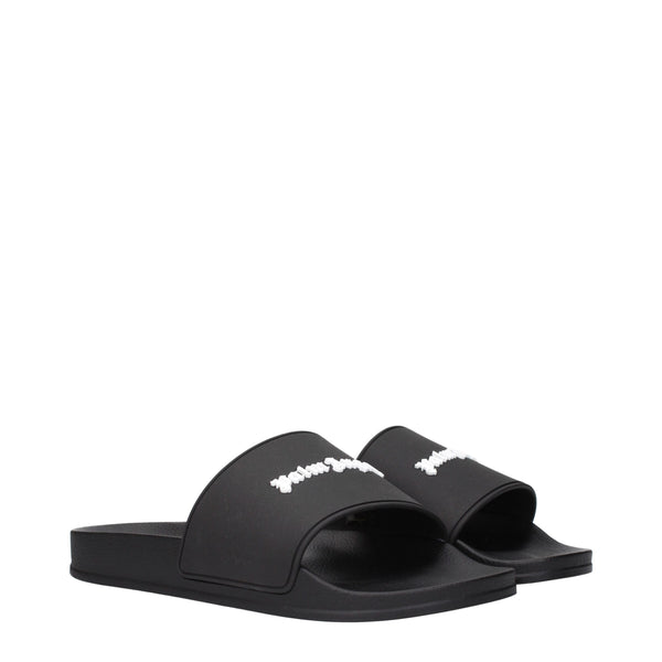 Palm Angels Black Cotton Slippers Sandals