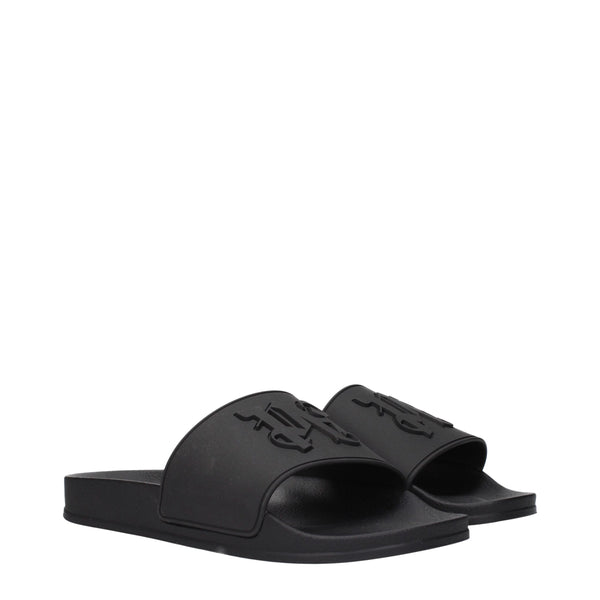 Palm Angels Black Cotton Slippers Sandals