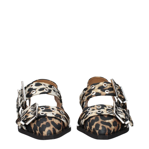 Ganni Brown Fabric Flat Sandals