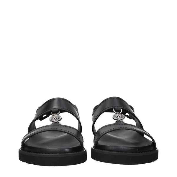 Versace Black Leather Flat Sandals