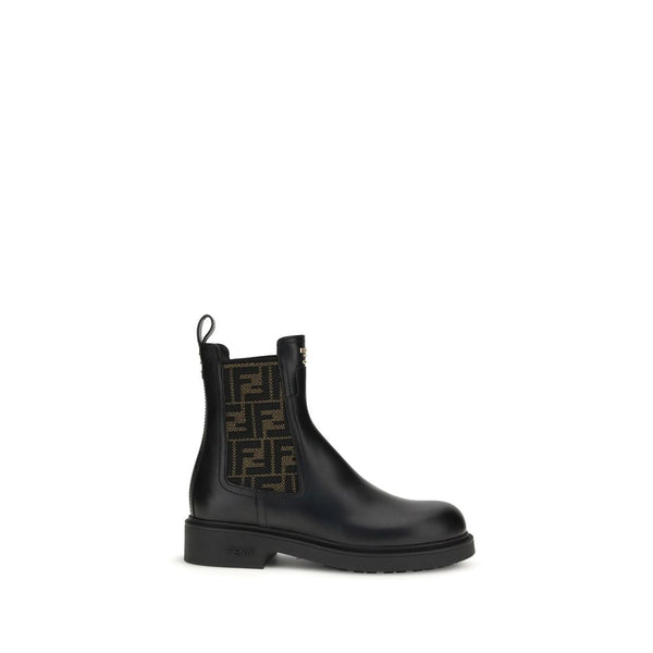 Fendi FF leather and fabric Ankle Boots