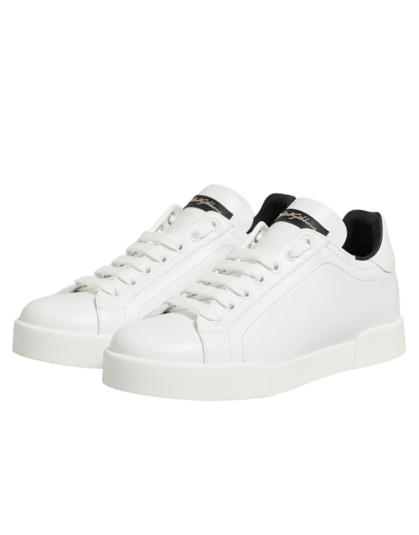 Dolce & Gabbana White Leather Lace Up Low Top Sneakers Shoes
