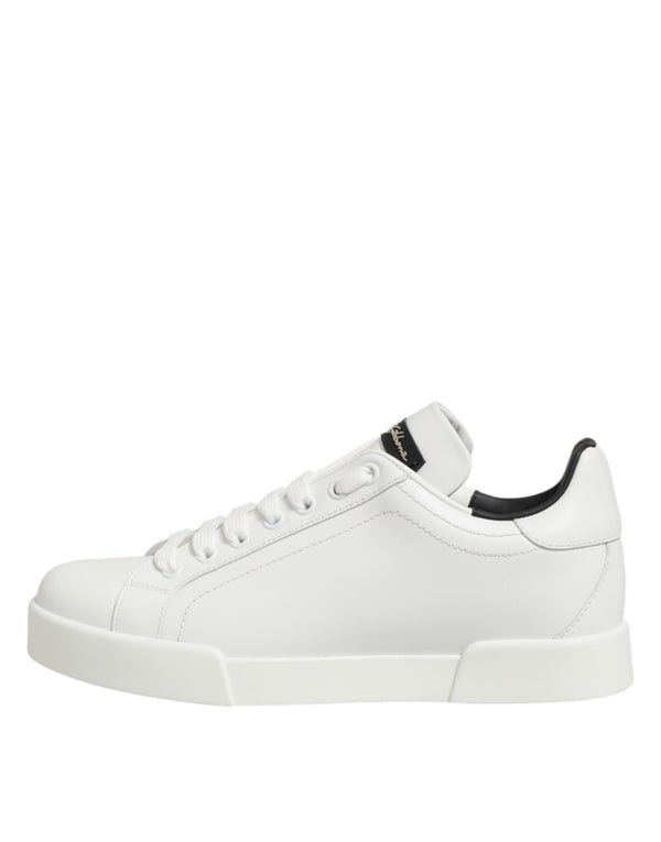 Dolce & Gabbana White Leather Lace Up Low Top Sneakers Shoes