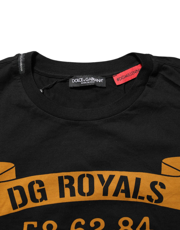 Dolce & Gabbana Black DG Royals Cotton Crew Neck Men T-shirt