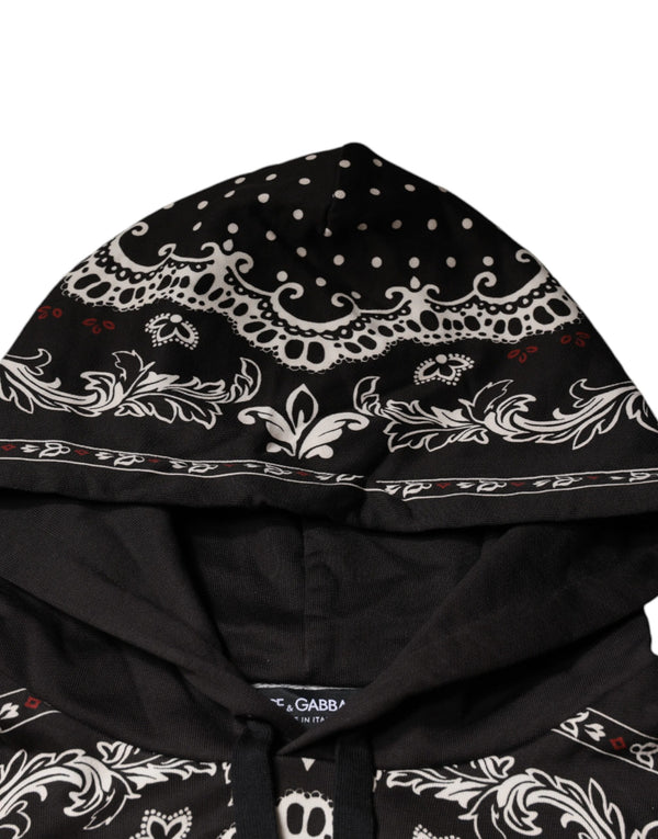 Dolce & Gabbana Black Bandana Print Crown Logo Cotton Hoodie Sweater