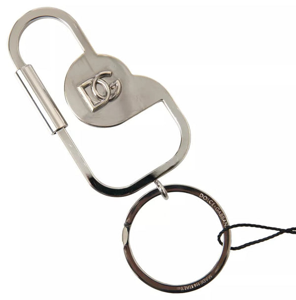 Dolce & Gabbana Silver Tone Brass Metal DG Logo Engraved Keyring Keychain