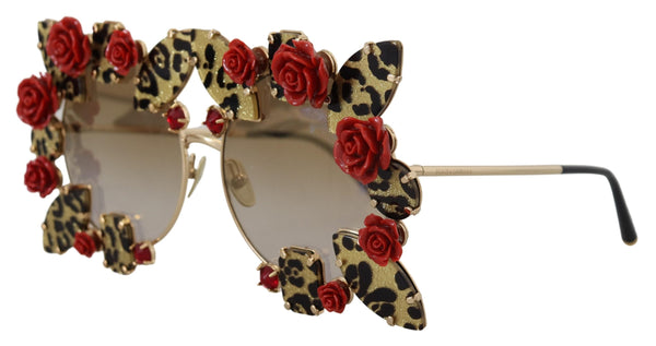 Dolce &amp; Gabbana Gold Metal Frame Roses koristellut DG2207B aurinkolasit