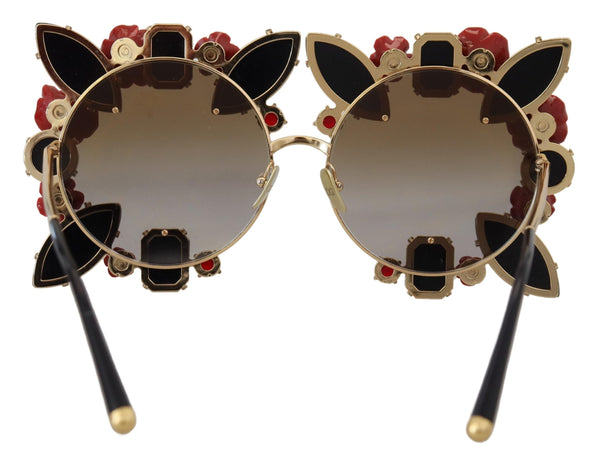 Dolce &amp; Gabbana Gold Metal Frame Roses koristellut DG2207B aurinkolasit