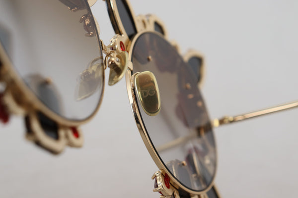 Dolce &amp; Gabbana Gold Metal Frame Roses koristellut DG2207B aurinkolasit