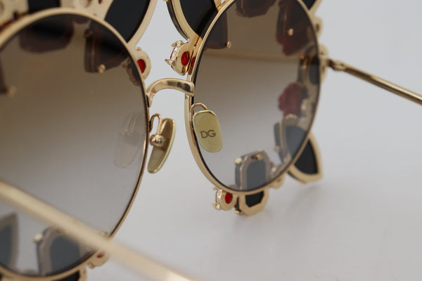 Dolce &amp; Gabbana Gold Metal Frame Roses koristellut DG2207B aurinkolasit