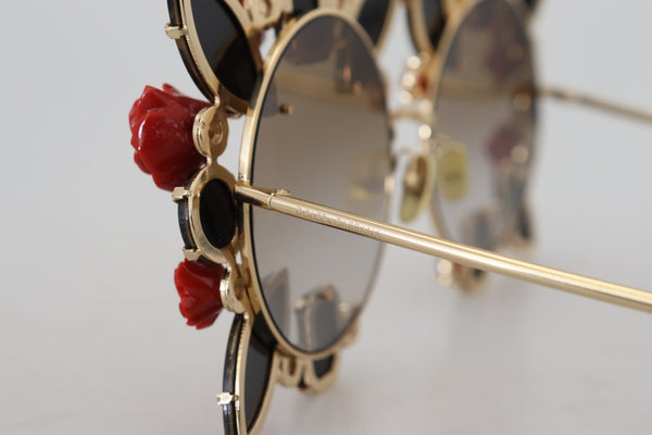 Dolce &amp; Gabbana Gold Metal Frame Roses koristellut DG2207B aurinkolasit