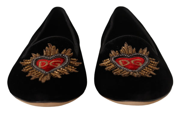 Dolce &amp; Gabbana Black DG Sacred Heart Patch Slip on litteät kengät