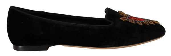 Dolce &amp; Gabbana Black DG Sacred Heart Patch Slip on litteät kengät