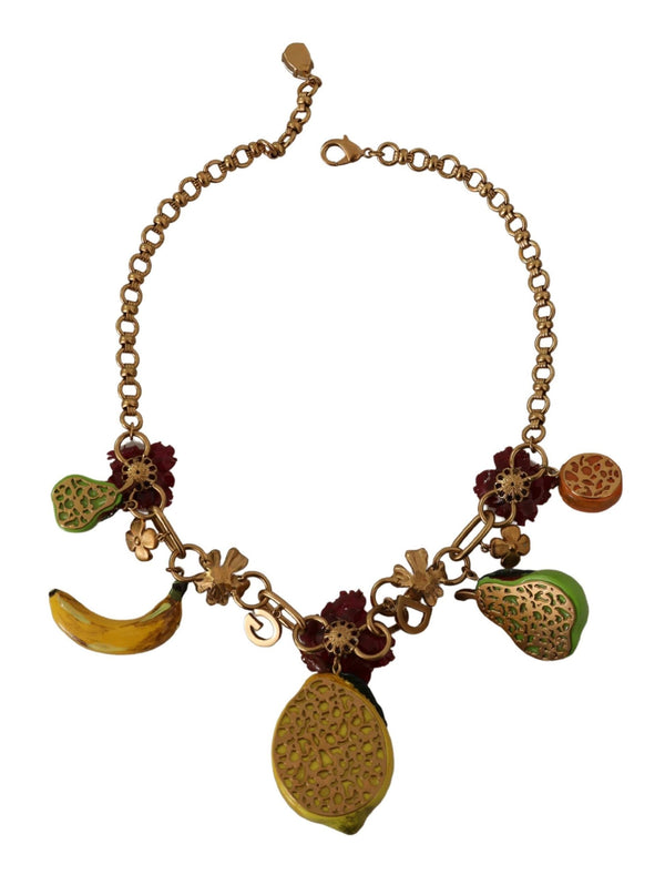 Dolce &amp; Gabbana Gold Brass Sicily Fruits Roses Statement -kaulakoru