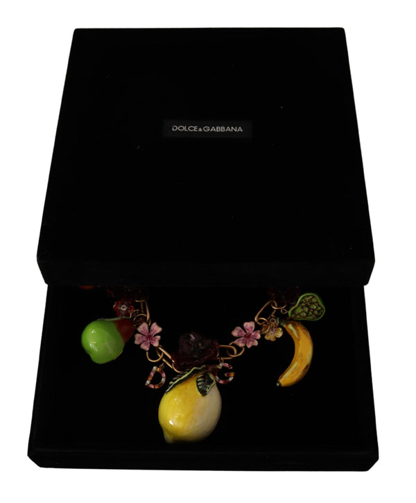 Dolce &amp; Gabbana Gold Brass Sicily Fruits Roses Statement -kaulakoru