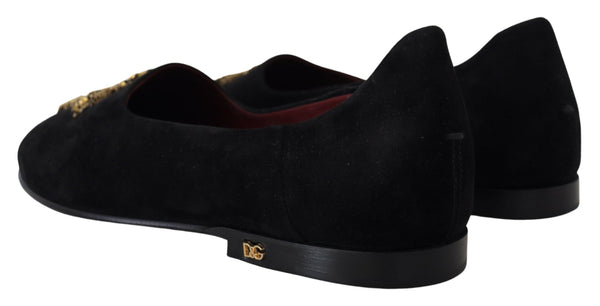 Dolce &amp; Gabbana Black Suede Gold Cross Slip On Loafers -kengät