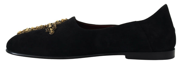 Dolce &amp; Gabbana Black Suede Gold Cross Slip On Loafers -kengät