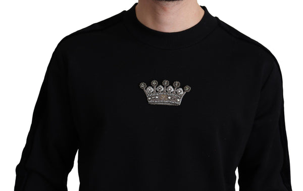 Dolce & Gabbana Black Cotton Crown Pullover Mens Sweater