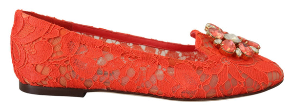 Dolce &amp; Gabbana Red Taormina Lace Crystals Ballet Flats -kengät