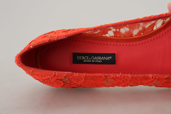 Dolce &amp; Gabbana Red Taormina Lace Crystals Ballet Flats -kengät