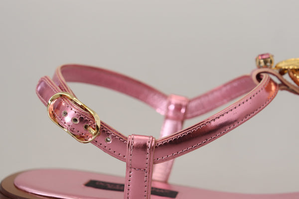Dolce &amp; Gabbana Pink Ebellished Slides Flats Sandaalit Kengät