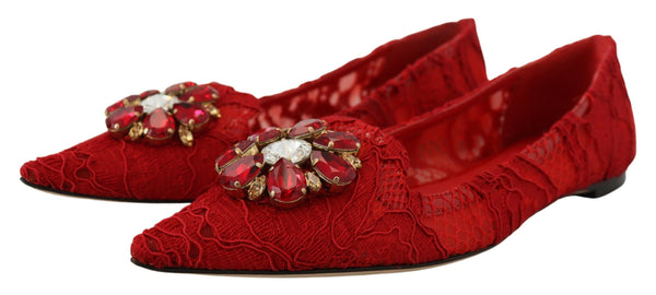 Dolce &amp; Gabbana Red Taormina Crystals Loafers Flats Kengät