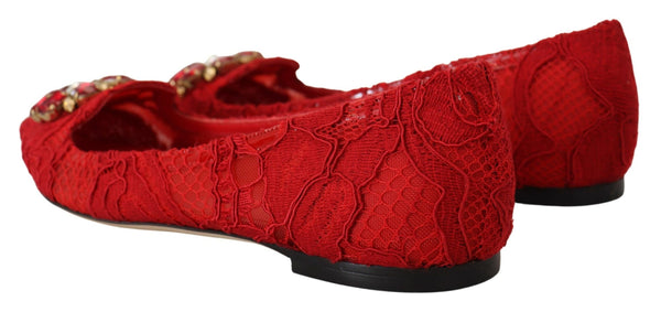 Dolce &amp; Gabbana Red Taormina Crystals Loafers Flats Kengät