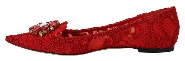 Dolce &amp; Gabbana Red Taormina Crystals Loafers Flats Kengät