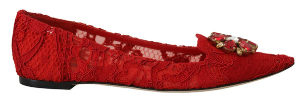 Dolce &amp; Gabbana Red Taormina Crystals Loafers Flats Kengät