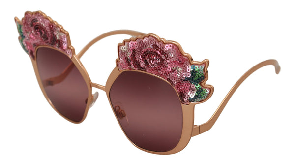 Dolce &amp; Gabbana Pink Gold Rose paljetteilla kirjonta DG2202 aurinkolasit