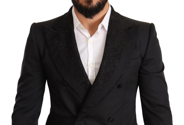 Dolce &amp; Gabbana Black Brocade 2-osainen polyesteripuku